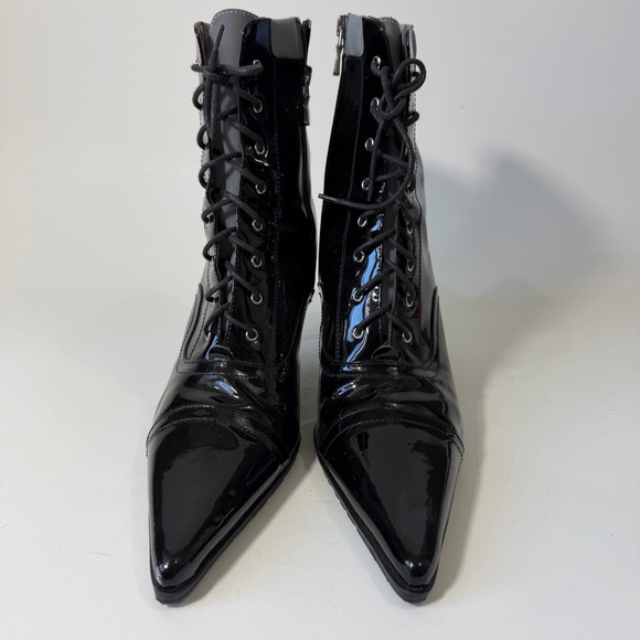 Donald J. Pliner Black Patent Leather Lace Up Heeled Boots Size 10 - Picture 3 of 13